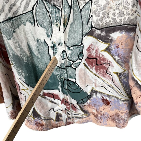 Vintage Kolorway USA Denim Button Up Shirt Womens Large Hand Painted Art to Wear - Picture 12 of 14